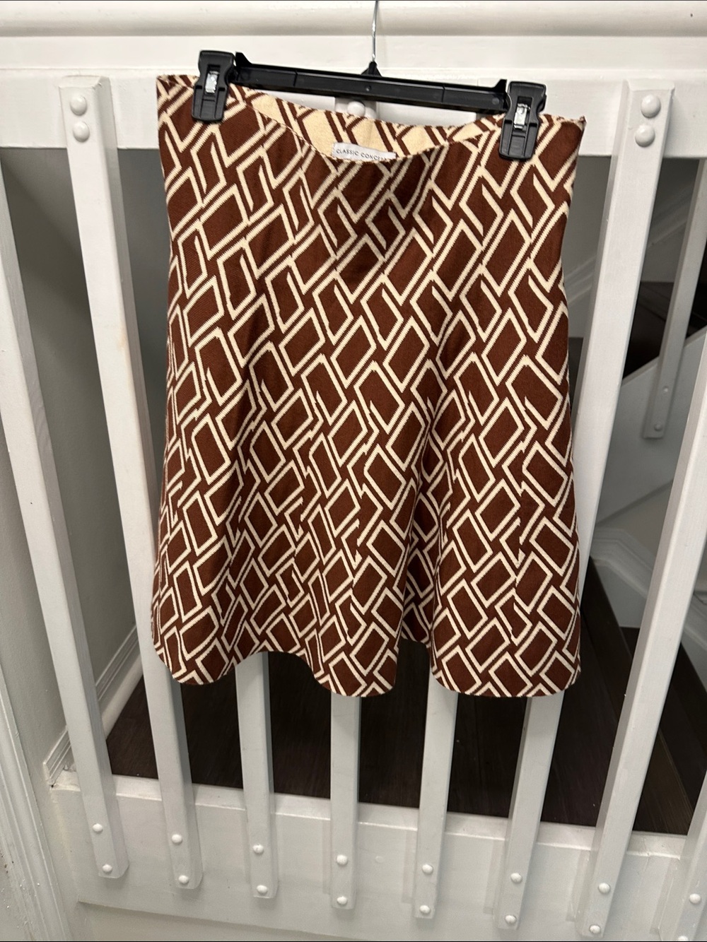 Carole Little Brown and Cream Geometric A-Line Skirt